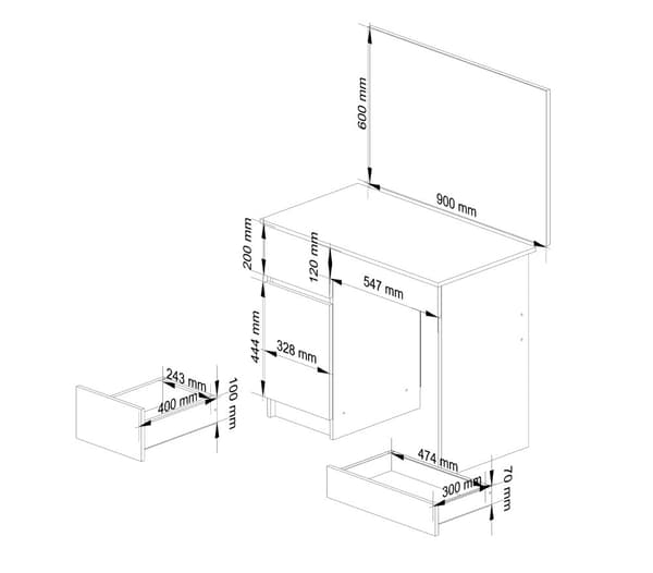 Toiletbord med spejl CLP P-2/SL 900x600 VENSTRE DĄB CRAFT / HVID