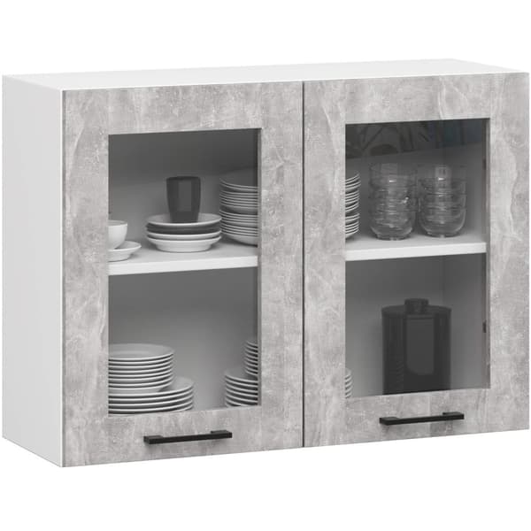 Skab OLIWIA Vitrineskab W80 H580 HVID / BETON
