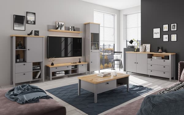 Melini Gray K stor kommode 167 cm 2 dørs 3 skuffer farve grå / lys delano eg