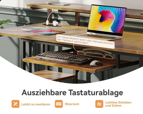 Kirjoituspöytä USB/AC Ruskea 140cm