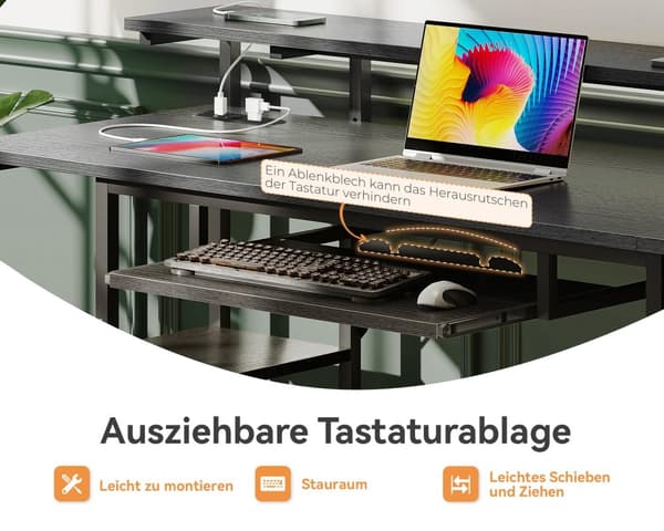 Kirjoituspöytä USB/AC Musta 140cm