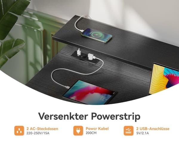 Kirjoituspöytä USB/AC Musta 140cm