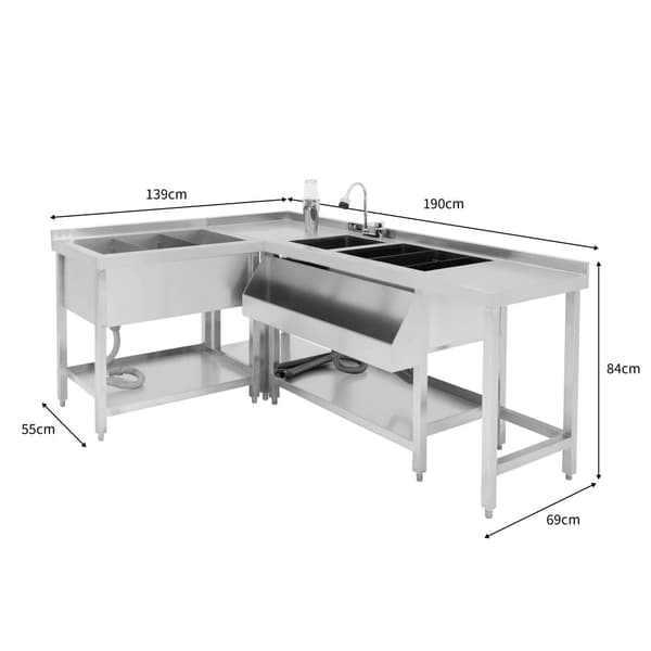 Cocktailstationer: Modulär enhet eller set med isbrunn och arbetsstation | Rostfritt stål | Alternativ med Tap and Speed ​​​​Rail | Stänkskydd | Juste