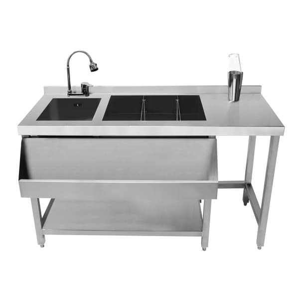Cocktailstationer: Modulär enhet eller set med isbrunn och arbetsstation | Rostfritt stål | Alternativ med Tap and Speed ​​​​Rail | Stänkskydd | Juste