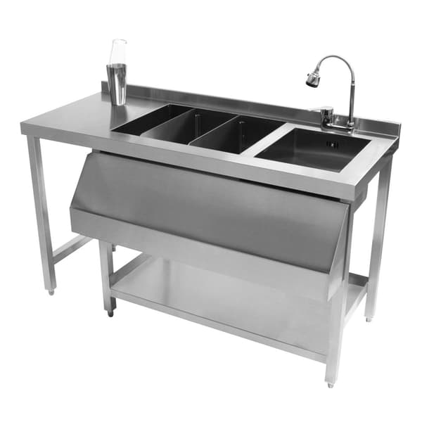 Cocktailstationer: Modulär enhet eller set med isbrunn och arbetsstation | Rostfritt stål | Alternativ med Tap and Speed ​​​​Rail | Stänkskydd | Juste