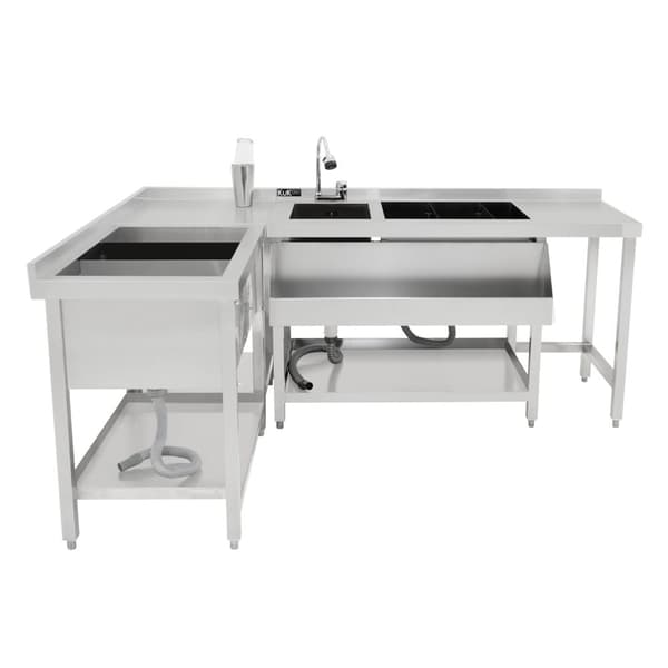 Cocktailstationer: Modulär enhet eller set med isbrunn och arbetsstation | Rostfritt stål | Alternativ med Tap and Speed ​​​​Rail | Stänkskydd | Juste