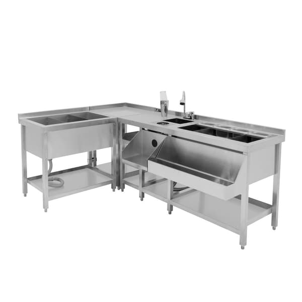 Cocktailstationer: Modulär enhet eller set med isbrunn och arbetsstation | Rostfritt stål | Alternativ med Tap and Speed ​​​​Rail | Stänkskydd | Juste