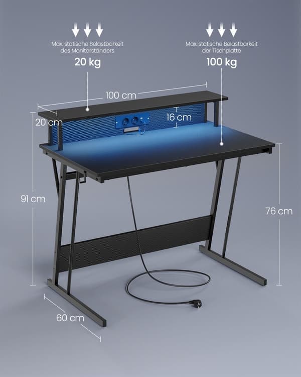 Skrivebord, VASAGLE, 60x120 cm, Russort.