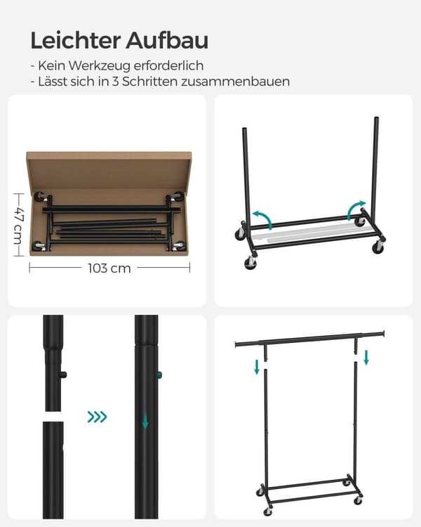 Vaateripustin, SONGMICS HSR13S, 160x45,4 cm, Musta