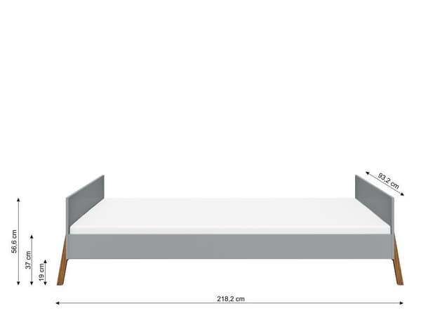 Barnsäng 90x200 cm i skandinavisk stil – grå/ek – med träram och valfri skyddsbarriär, Lotta
