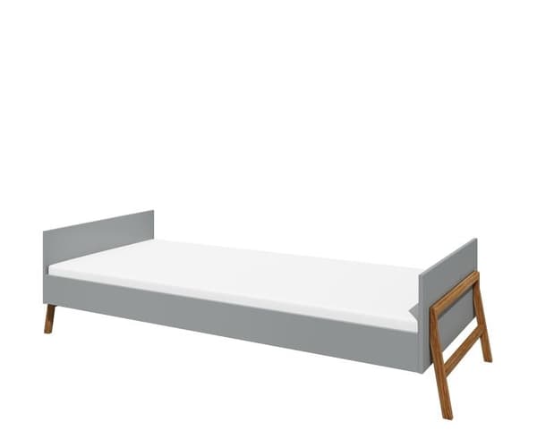 Barnsäng 90x200 cm i skandinavisk stil – grå/ek – med träram och valfri skyddsbarriär, Lotta