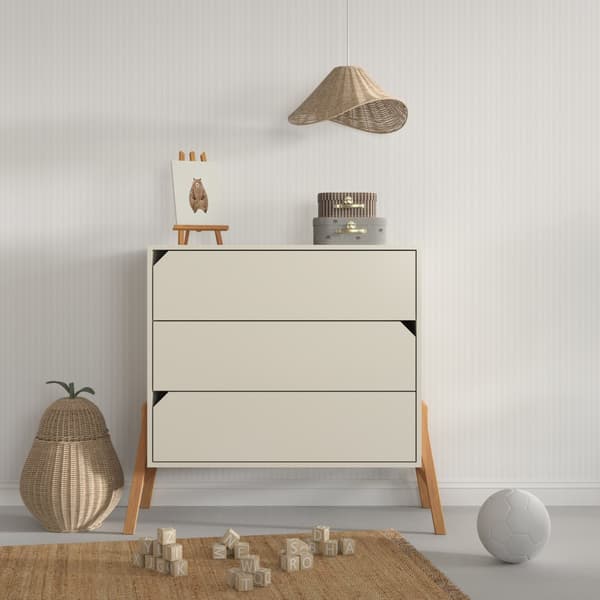 Lotta Børnekommode med 3 skuffer og mulighed for puslebord - Latte, 107x91 cm