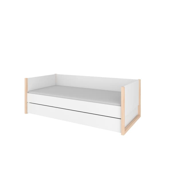 Barneseng Pinette 90x200 med opbevaringsboks - hvid/grå - skandinavisk design