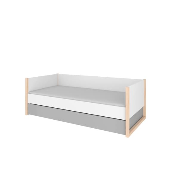 Barneseng Pinette 90x200 med opbevaringsboks - hvid/grå - skandinavisk design
