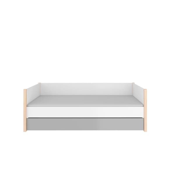 Barneseng Pinette 90x200 med opbevaringsboks - hvid/grå - skandinavisk design