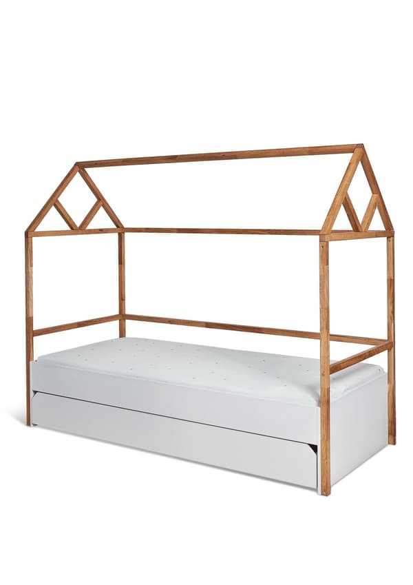 Barnsäng med Husformad Ram och Förvaringslåda - Lotta – Lämplig för Barn och Tonåringar (200x90 cm)