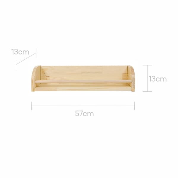 Lasten seinähylly männystä - Luonnonpuun värinen - 57 cm, puinen päällinen.