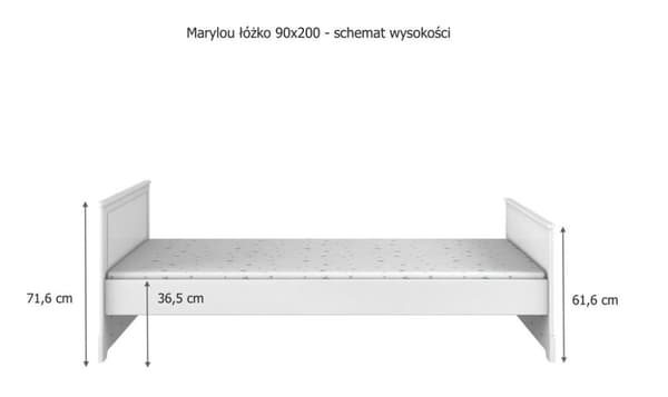 Enkel barnsäng 90x200 – Vit säng i klassisk design, Marylou-serien, snow bliss