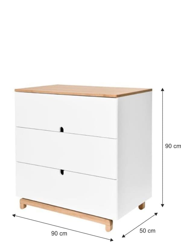 Vit och ek barnbyrå med 3 lådor och skötbord – Tyst mjukstängande system, Nomi