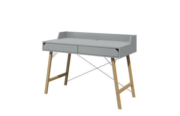 Skrivebord med 2 skuffer og kabelhul, grå - minimalistisk design til hjem og kontor