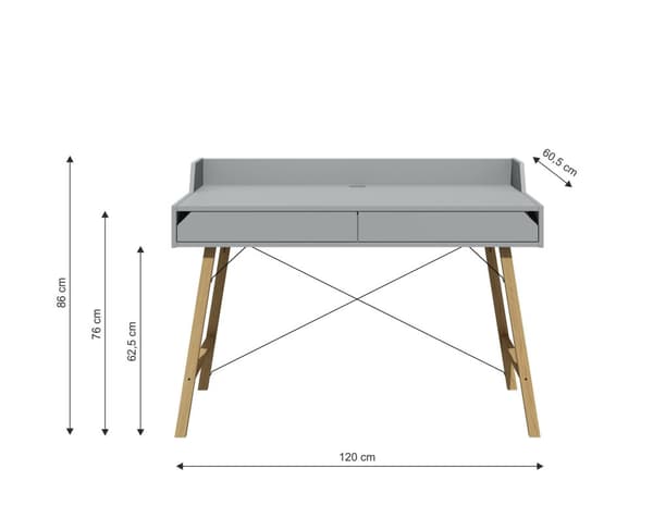 Skrivebord med 2 skuffer og kabelhul, grå - minimalistisk design til hjem og kontor