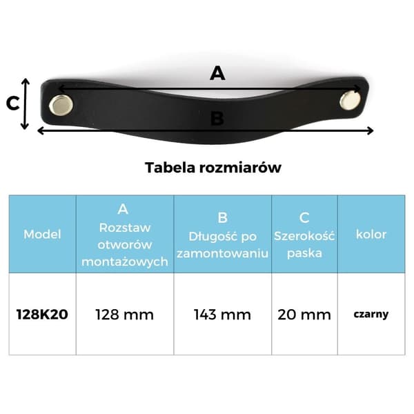 Møbelgreb, læder, 12,8 cm, sort, Black Tree, greb + skruer