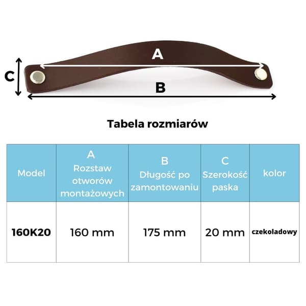 Møbelgreb i læder 16 cm, chokoladebrun, Black Tree, møbelgreb + beslag og skruer