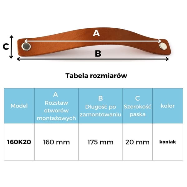 Møbelgreb 16 cm, læder, cognacbrun, Black Tree, møbelgreb + skruer