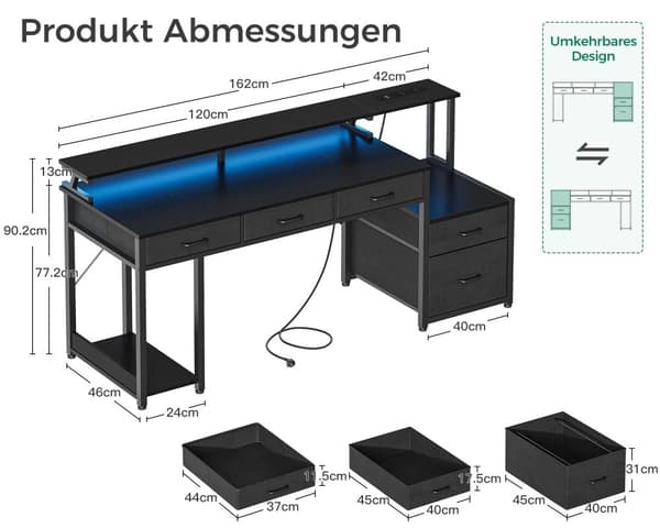 Kirjoituspöytä LED AC USB 160 cm