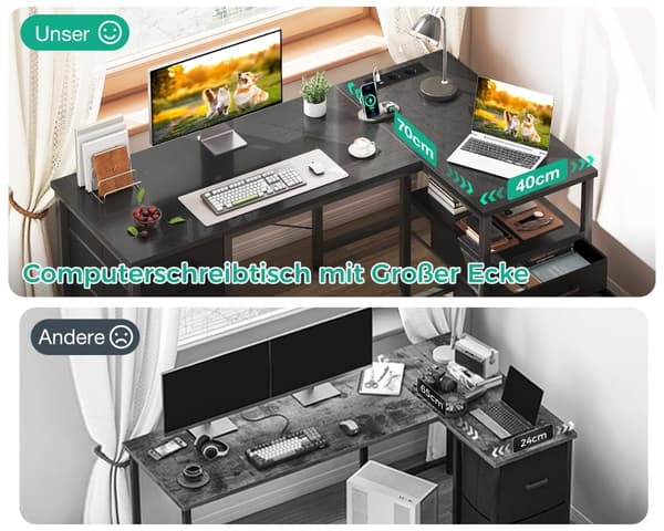 Kirjoituspöytä L-Shape AC USB LED 140 cm