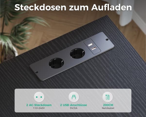 Kirjoituspöytä L-Shape AC USB LED 140 cm