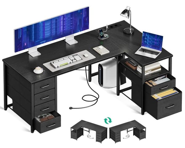 Kirjoituspöytä L-Shape AC USB LED 140 cm