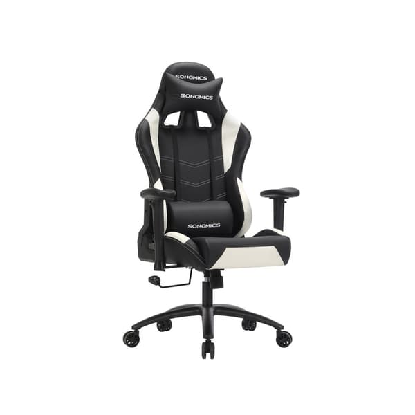 Gamingstol i kunstskinn i svart og hvitt