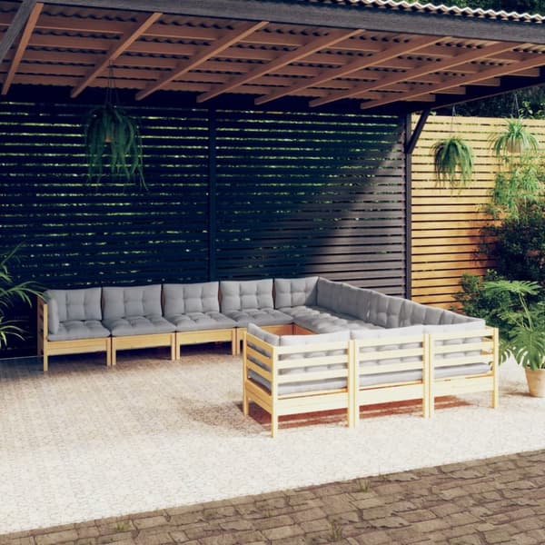 Mooistoerwonen 11-delers loungesett med grå puter i furu 2 stk.