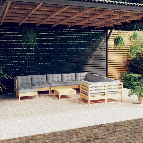 Mooistoerwonen 11-osainen sohvaryhmä harmailla tyynyillä, mäntypuuta, 3