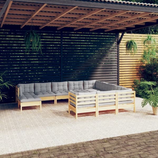 Mooistoerwonen 11-delers loungesett med grå puter furu 4