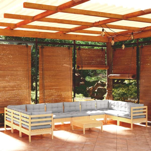 Mooistoerwonen 11-delers loungesett med grå puter furu 7