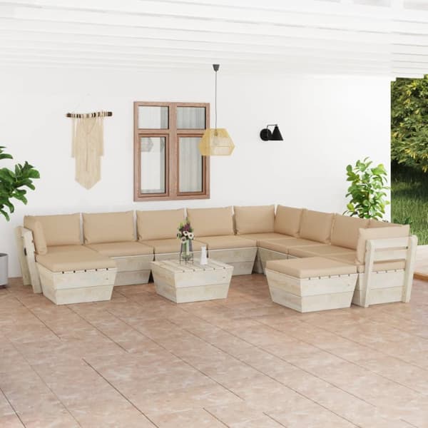 Mooistoerwonen 11-delers loungesett med puter i pall furu 2 stk