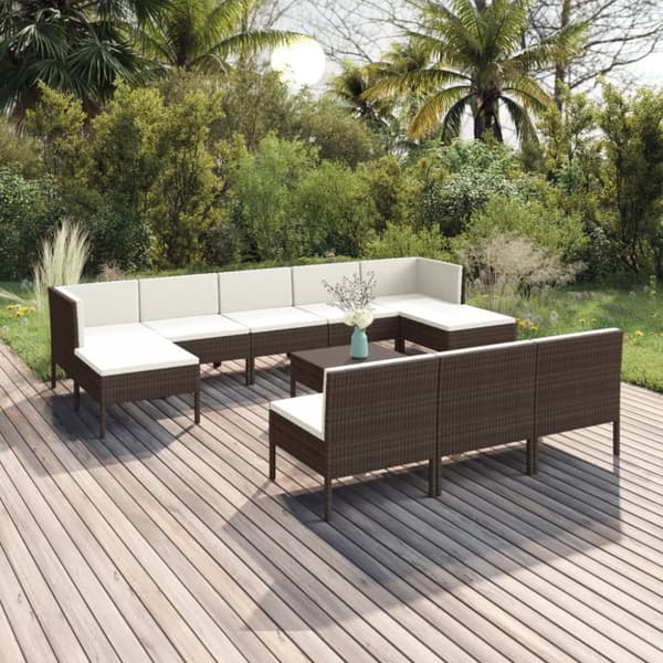 Mooistoerwonen 11-delers loungesett med puter polyrotting brun 8