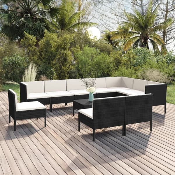 Mooistoerwonen 11-delers loungesett med puter polyrotting svart 2 stk