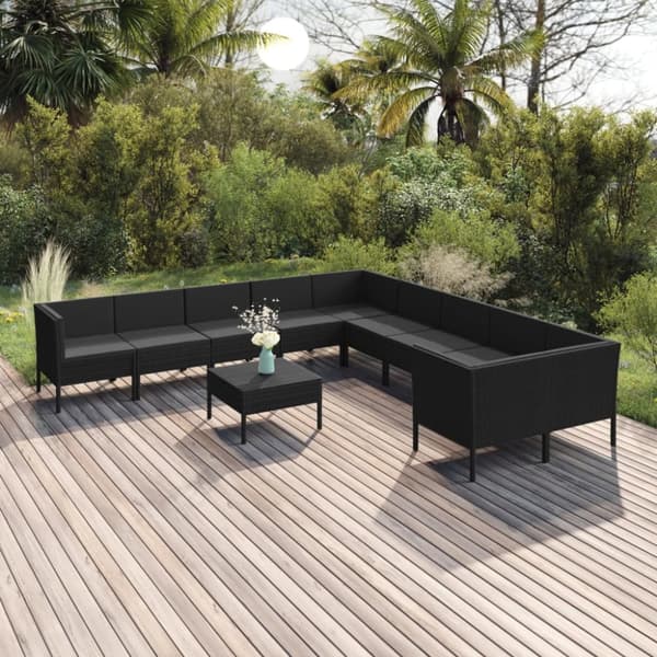 Mooistoerwonen 11-delt loungesæt med hynder polyrattan sort 9
