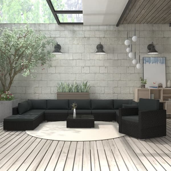 Mooistoerwonen 11-osainen oleskeluryhmä tyynyillä polyrottinki musta 24