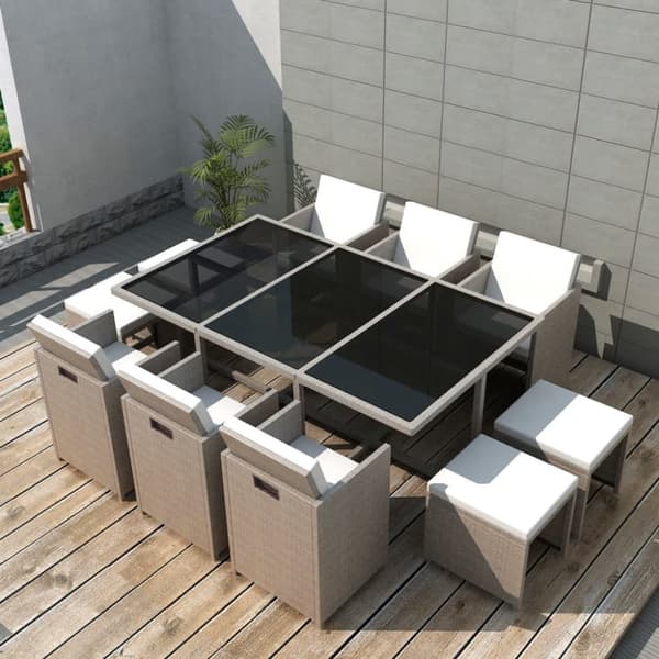 Mooistoerwonen 11-delt havesæt med hynder polyrattan beige 1