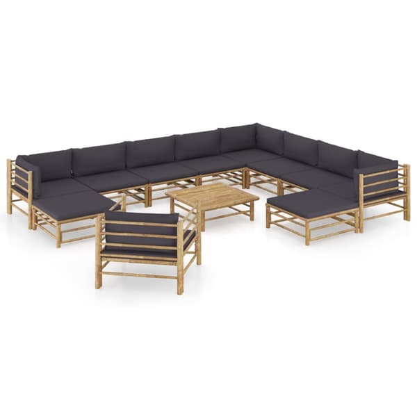 Mooistoerwonen 12-delers loungesett med kremhvite bambusputer 2 stk.