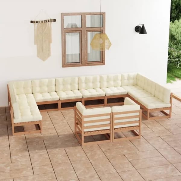 Mooistoerwonen 12-delad loungegrupp med kuddar massiv furu 51