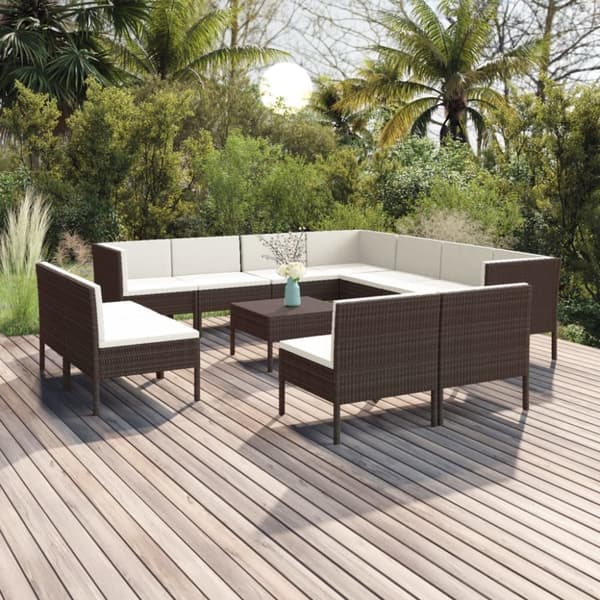 Mooistoerwonen 12-delers loungesett med puter polyrotting brun 1