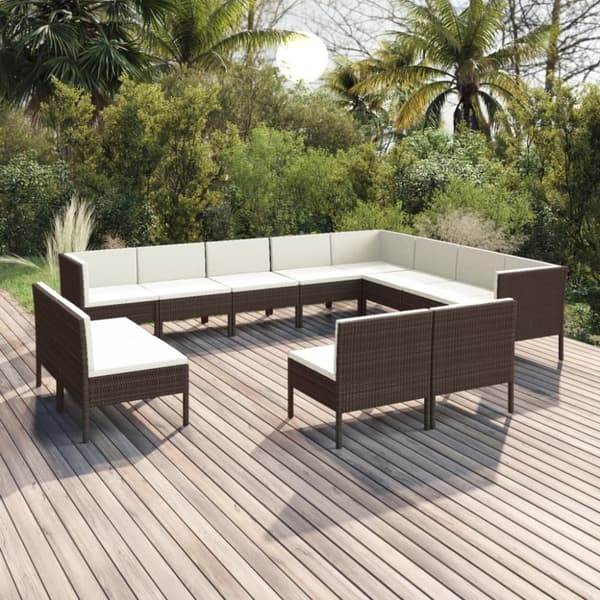 Mooistoerwonen 12-delers loungesett med puter polyrotting brun 2
