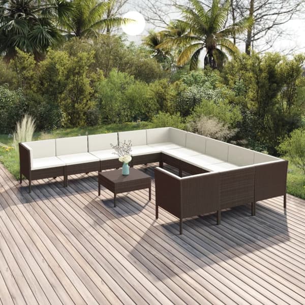 Mooistoerwonen 12-delers loungesett med puter polyrotting brun 3