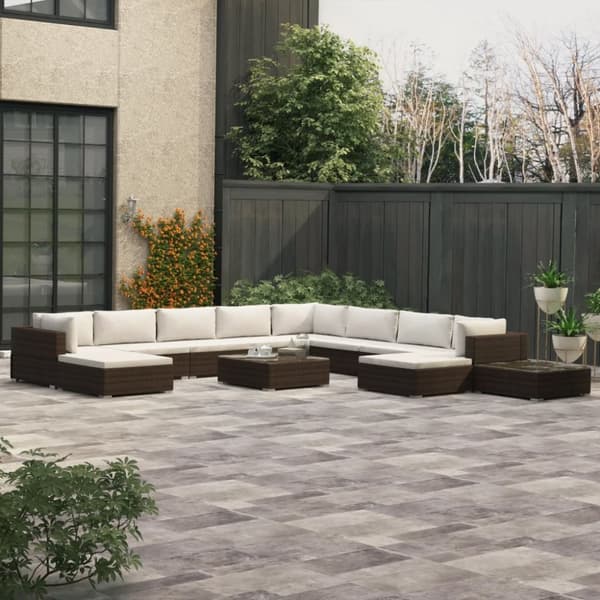 Mooistoerwonen 12-delers loungesett med puter polyrotting brun 11