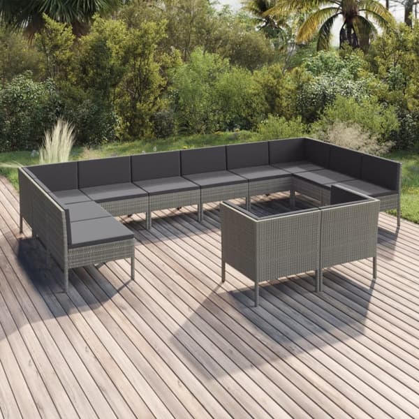 Mooistoerwonen 12-delers loungesett med puter polyrotting grå 12